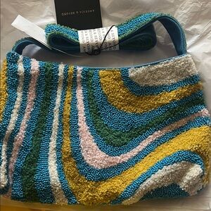 America & Beyond Oceanic Waveform Colorful Beaded & Knit Shoulder Bag